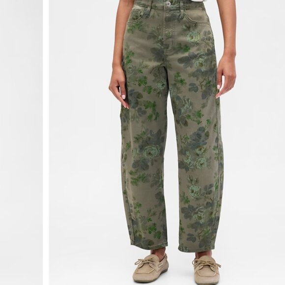 NWT Gap Barrel Leg Jeans Green Floral Size 28 / 6 Short - Picture 9 of 10